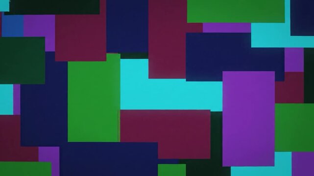 Geometric mosaic of bold, textured colors with a digital glitch effect