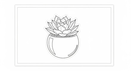 Minimalist line art illustration of a succulent plant in a round pot perfect for home decor branding or plant care concepts isolated on white