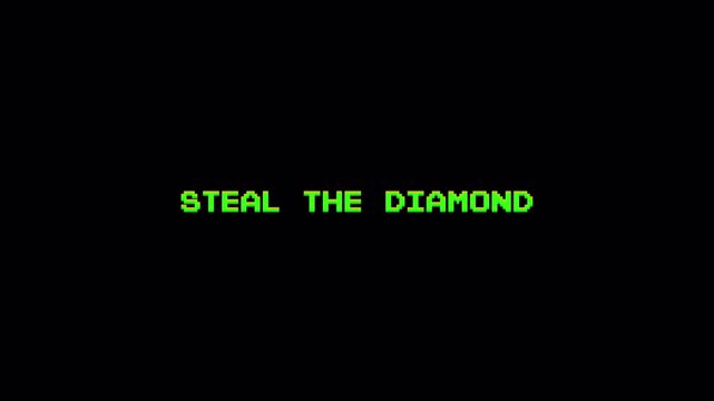 Green 8 Bit Pixel Text "Steal the Diamond" Retro Glitch Arcade Game Title Screen Animation Loop 4k video animation seamless loop