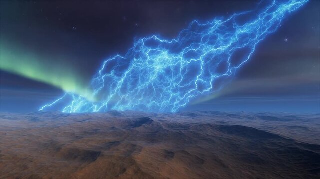 Aurora Borealis Rift. Animation of Blue Lights Through Space. Sci-Fi/Setting. A massive rift of shifting electric blue aurora energy tears through the atmosphere and extends into space.
