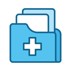 Fototapeta premium Blue medical records folder with a cross icon suitable for healthcare websites, medical brochures, hospital presentations, and pharmaceutical advertisements.
