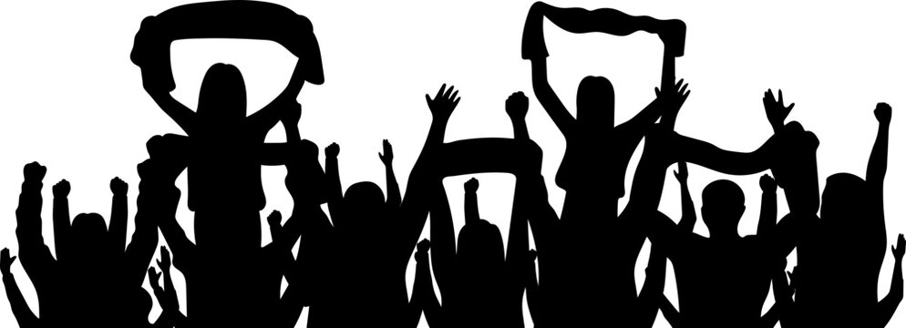 Silhouette Crowd Supporter Team Unity, Celebrating Team Togetherness After Victory