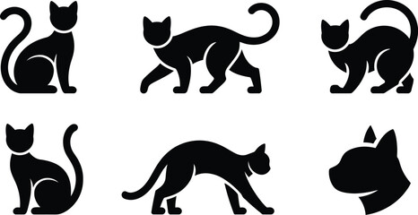 Graceful feline silhouette icon collection with elegant cat poses minimalist animal symbols modern vector illustration set design isolated background graphic © ALEX BIN