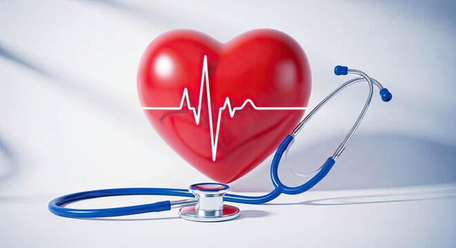 World health day heart health awareness with stethoscope and red heart