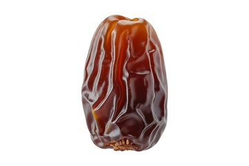 Obraz premium Single Dried Brown Date Fruit with Glossy Texture Against a Solid White Background