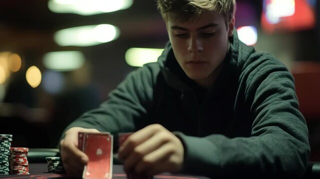 Intense Man Playing Poker in Casino