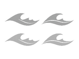 Obraz premium Vector set of four grey ocean waves, surf, water splash icons, isolated on white