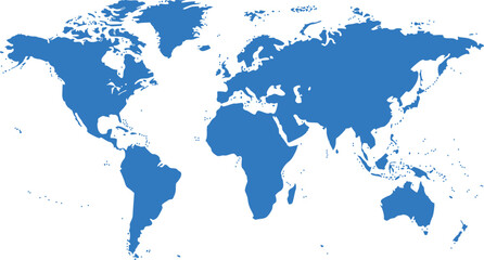 Fototapeta premium A global vector illustration of the blue world map featuring earth's continents from Europe and Asia to America and Australia for business travel, geography design, and atlas mapping