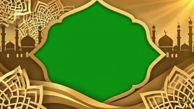 Elegant Islamic-themed background with intricate patterns and mosque silhouettes for Ramadan and Eid celebrations