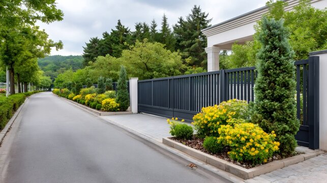 Modern house automatic sliding gate driveway garden