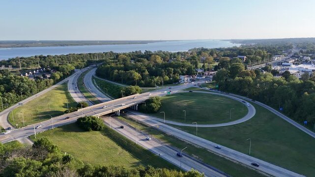 Aerial view of an interchange on Interstate 495 highway at Claymont near Wilmington, Delaware	