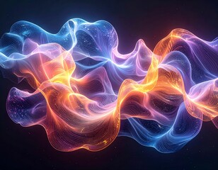 Obraz premium Dynamic abstract background with glowing energy waves in blue and orange colors. Futuristic composition with flowing light, motion, and vibrant contrast, ideal for technology, innovatioGenerated image