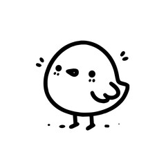 Obraz premium Cute cartoon bird standing with simple black outline on white background 