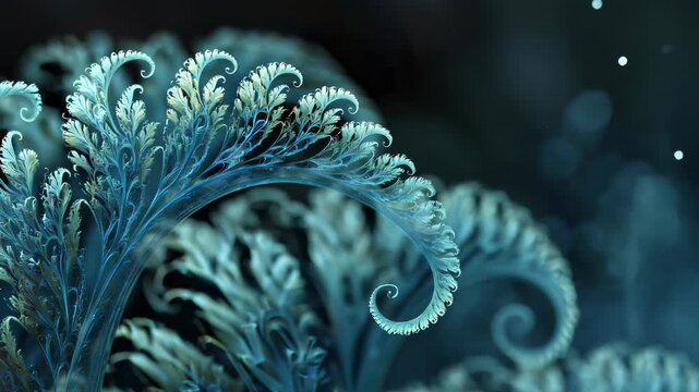 Blue Organic Fractal Fern Patterns Flowing in Abstract Motion Background