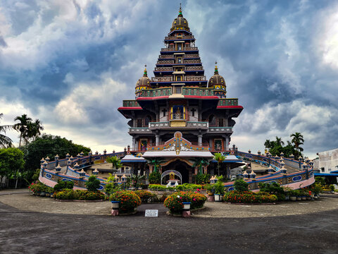 The distinct Indo-Mughal architecture of Graha Maria Annai Velangkanni, a notable Catholic church and pilgrimage site in Medan, North Sumatra, Indonesia.