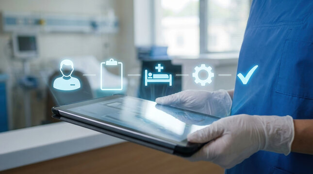 medical technology healthcare digital hospital tablet management system showing clinical workflow for patient records and efficient medical administration in modern clinics.