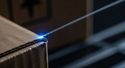 drop shipping store box clock logistic concept. Close-up of a laser cutting through a material edge.