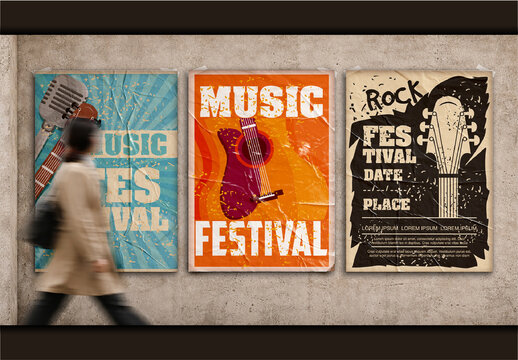 Street Glued Posters Effect Mockup