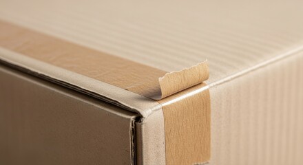 drop shipping store box clock logistic concept. Cardboard box corner with tape detail.