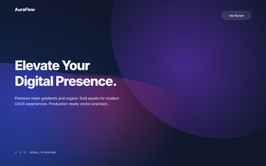 A modern dark theme background featuring organic fluid mesh gradients in purple and blue tones, perfect for website hero sections and landing pages.