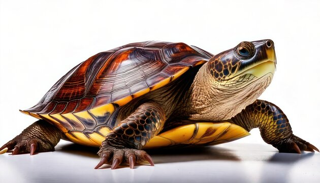 Close-up of a turtle with a brown and yellow shell.
