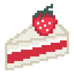 Obraz premium Strawberry layer cake slice pixel art icon for dessert sweet food