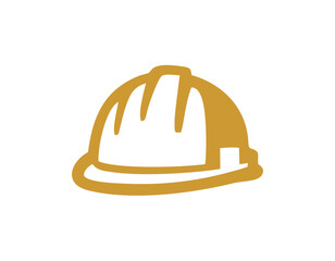 Fototapeta premium A simple, stylized golden yellow hard hat icon on a white background, representing safety.