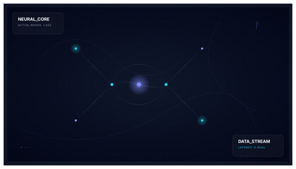 Detailed visualization of an abstract glowing blue neural network showing data streams and interconnected nodes representing artificial intelligence and advanced machine learning processing concepts.