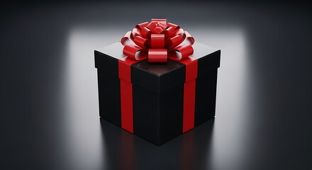 Elegant Black Gift Box with Red Ribbon and Bow.