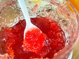 Homemade strawberry jam in glass