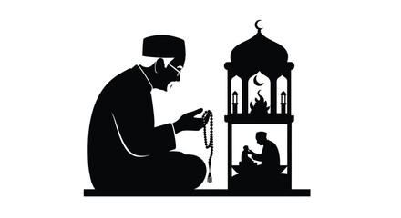 Elderly Muslim Man in Prayer Silhouette