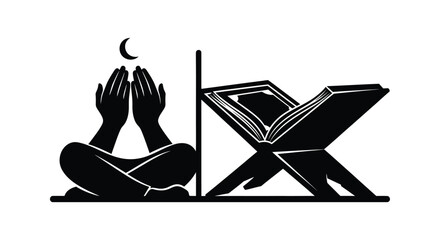 Family Prayer Silhouette with Quran Stand