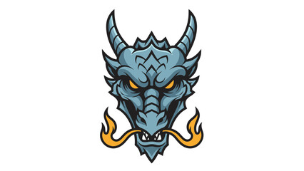 Obraz premium Fierce Blue Dragon Head Mascot Vector Illustration with Fiery Breath. Mythical Fantasy Creature Design.