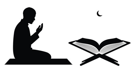 Ramadan Prayer Silhouette with Tasbih Beads