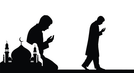 Ramadan Icon Silhouette Bowing with Quran