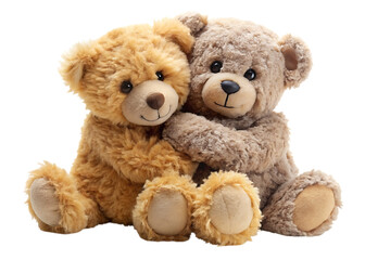 Obraz premium Two teddy bears hugging each other on black background