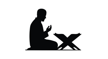 Ramadan Prayer Silhouette with Quran Stand