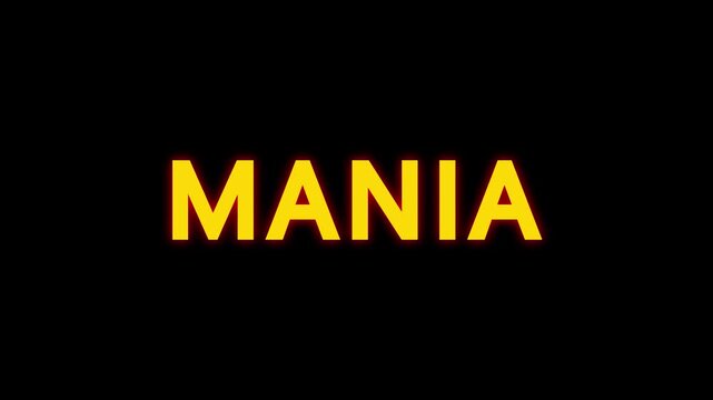 Mania text animation with bouncing text effect in black background. mania text bounce animation with glow effect. Cinematic Text Bounce Intro
