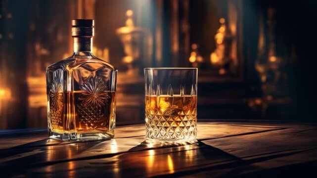 Elegant bourbon drink setup in warm lighting