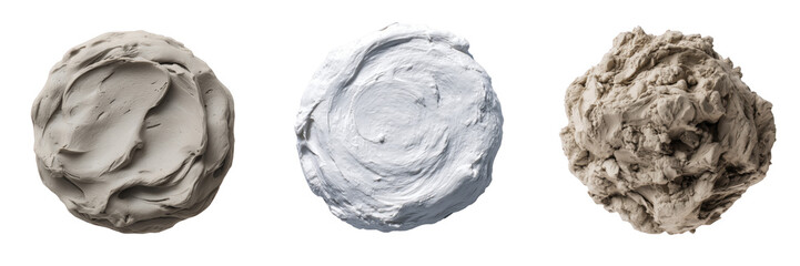 Obraz premium Set of raw clay material forms with soft sculpted texture for art and craft concepts isolated on a transparent background