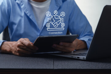 Businessman Using Tablet to Enhance Digital Connection Concepts