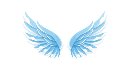 Obraz premium A pair of light blue angel wings on a white background, with a minimalist and symbolic composition.