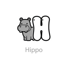 Obraz premium Letter H Animal Alphabet Kids with Shy Hippo