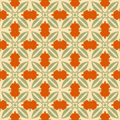 Fototapeta premium Seamless vintage geometric pattern with orange floral motifs
