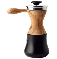 wooden coffee grinder on isolated background.