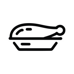 A simple line drawing of a grilled chicken breast with a fork