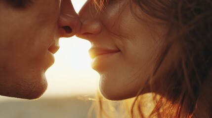 Romantic close-up of a couple at sunset embodying love and connection