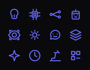 A comprehensive set of minimalist outline icons for modern web apps, featuring business, technology, data management, and software development interface symbols.