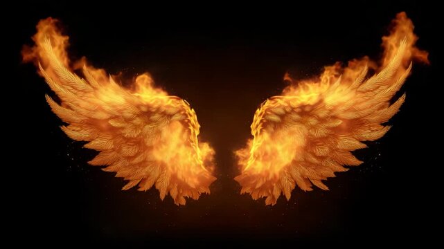 Pair of flaming wings on dark background 