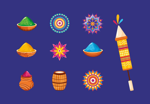 Happy Holi Illustration Design Set